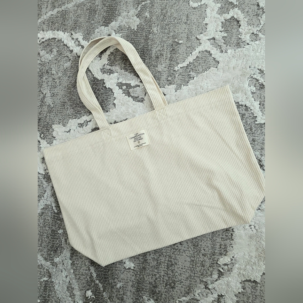 Sezane Les Composantes Octobre Cream Corduroy Fabric Tote bag